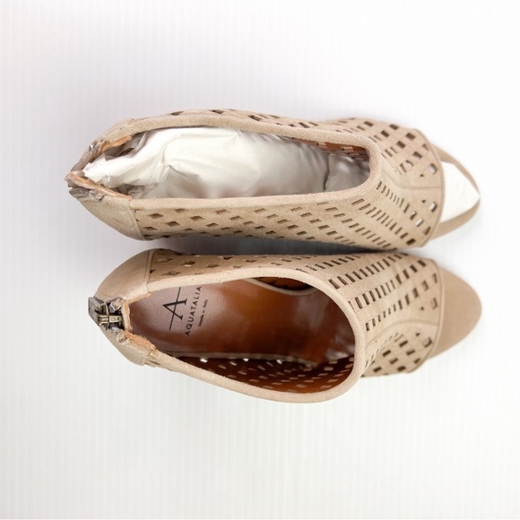 Aquatalia Sandals women 6 Nikita Tan Open Toe Suede Wedge Booties - Picture 9 of 13